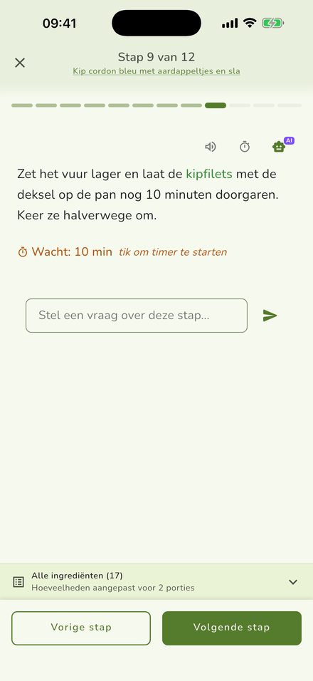 Kookmodus, handen vrij