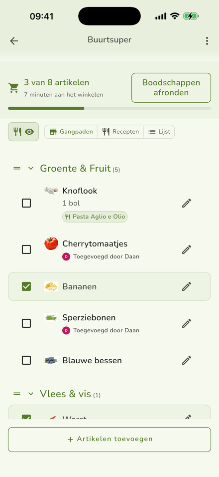 De lijst, gesorteerd per schap